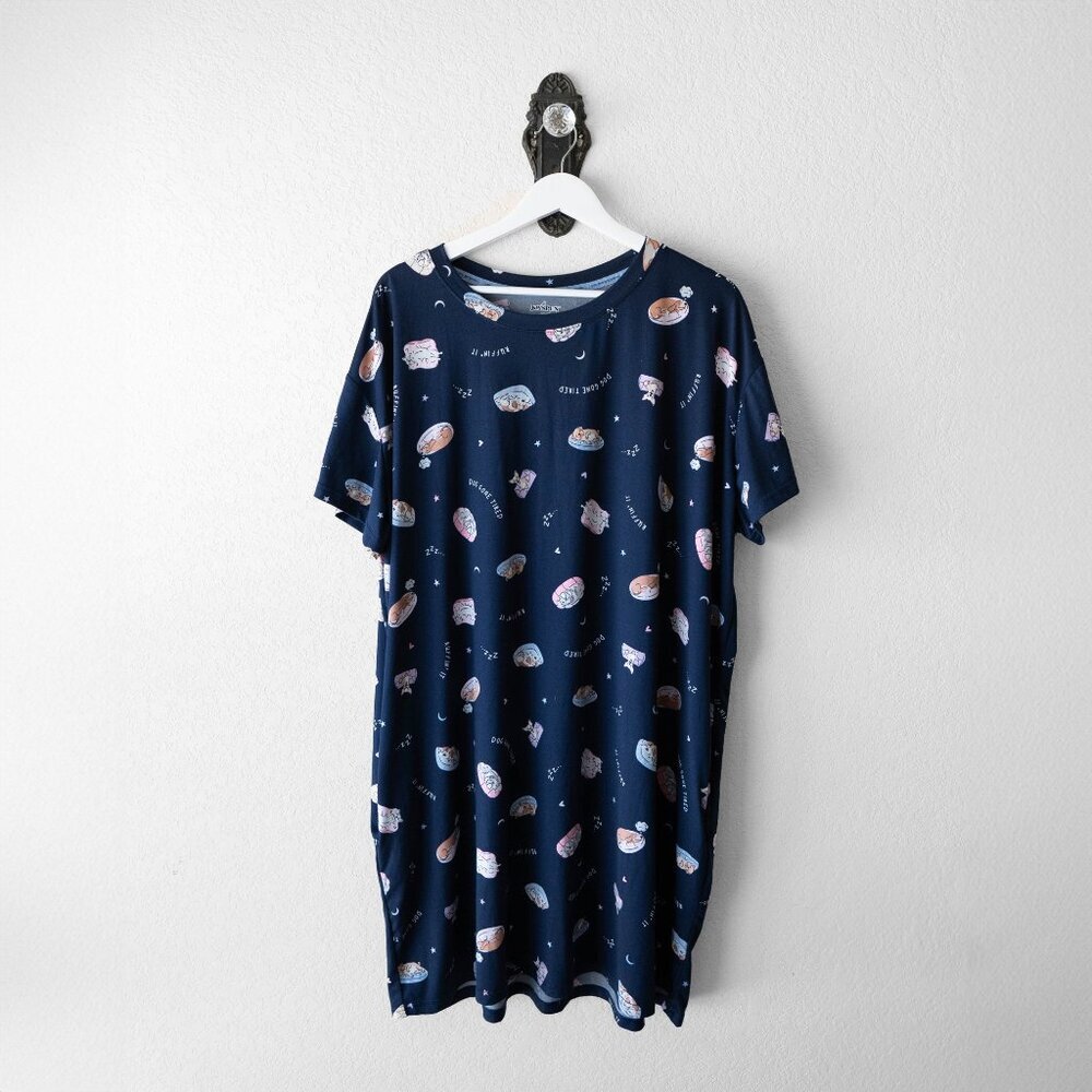 Joyspun Women’s Plus 2X-3X Dog Print Nightgown | Navy Short Sleeve Sleep Shirt